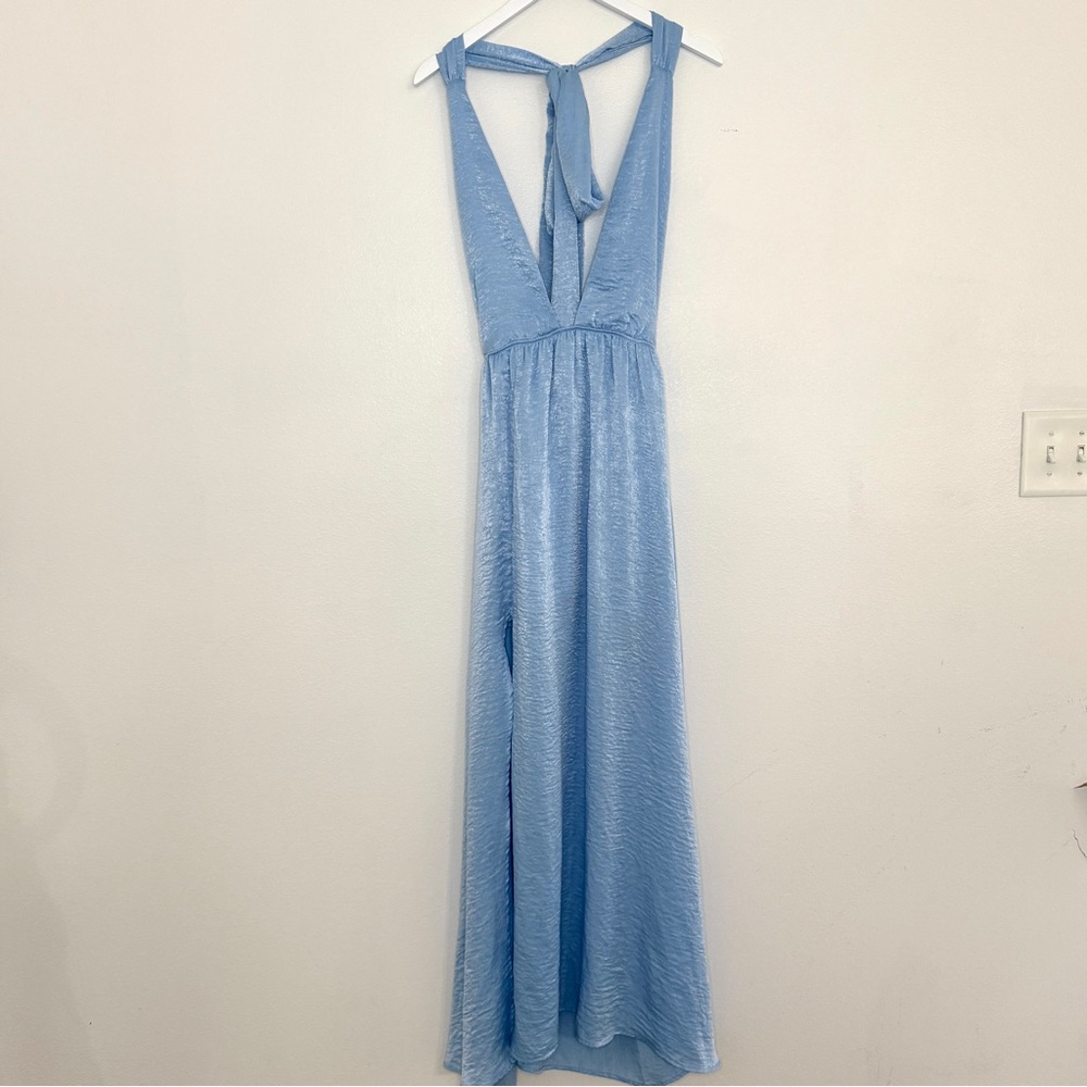 Elegant Lucy in the Sky Baby Blue Silk Gown Backless Formal Gown Size XS Wedding